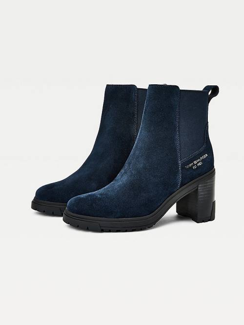 Blue Tommy Hilfiger Suede High Heel Chelsea Women's Boots | TH649VCN