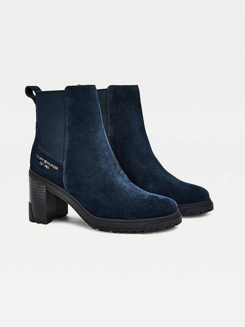 Blue Tommy Hilfiger Suede High Heel Chelsea Women\'s Boots | TH649VCN