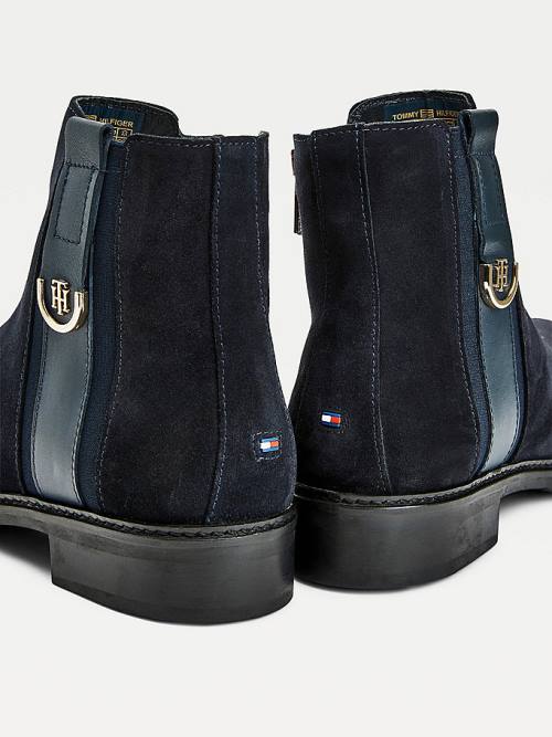 Blue Tommy Hilfiger Suede Monogram Ankle Women's Boots | TH529IUX