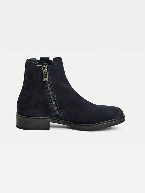 Blue Tommy Hilfiger Suede Monogram Ankle Women's Boots | TH529IUX