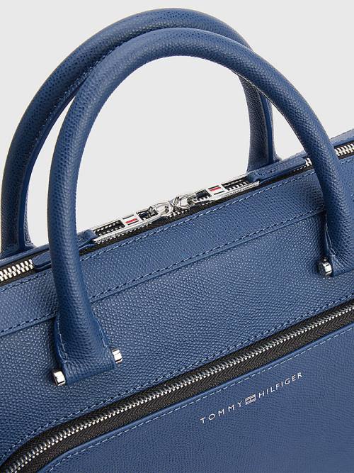 Blue Tommy Hilfiger TH Business Slim Leather Computer Men's Bags | TH462IHG