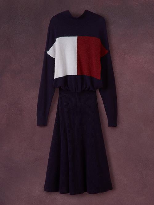 Blue Tommy Hilfiger TH Collection Flag Icon Relaxed Jumper Women's Dress | TH826WLA