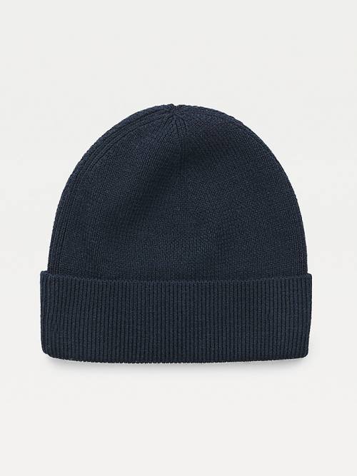 Blue Tommy Hilfiger TH Established Knitted Cotton Beanie Men's Hats | TH273TQX