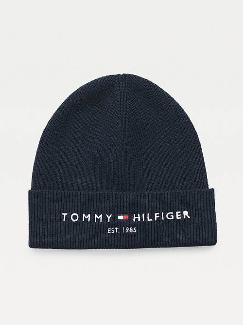 Blue Tommy Hilfiger TH Established Knitted Cotton Beanie Men\'s Hats | TH273TQX