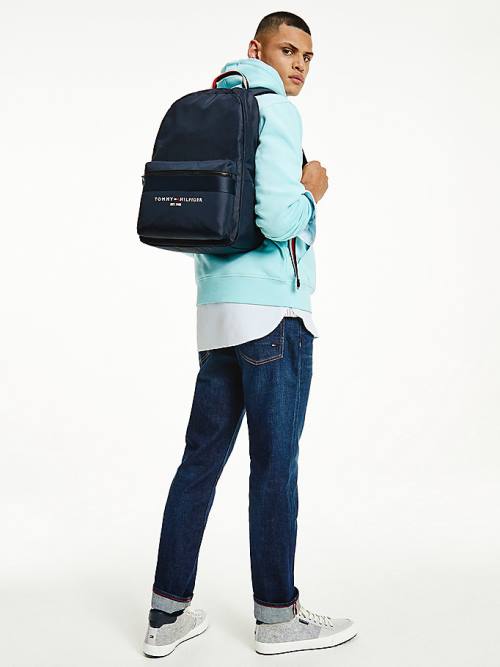 Blue Tommy Hilfiger TH Established Recycled Polyester Backpack Men's Bags | TH506MLC