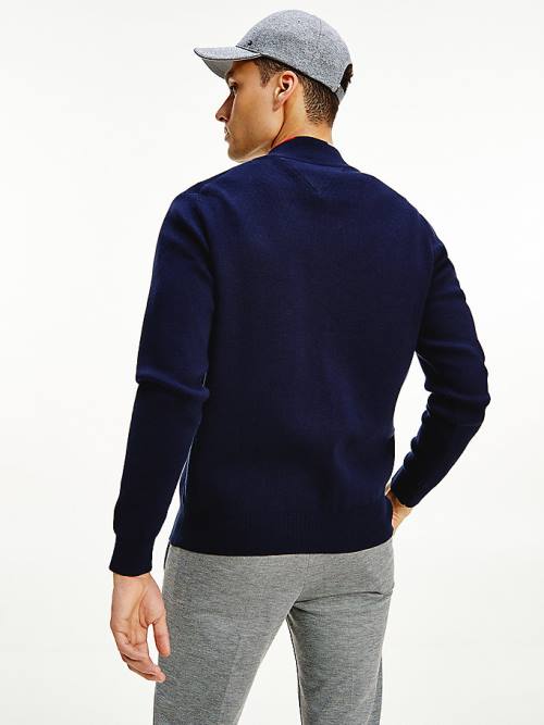 Blue Tommy Hilfiger TH Flex Baseball Collar Zip-Thru Cardigan Men's Sweaters | TH260ERC