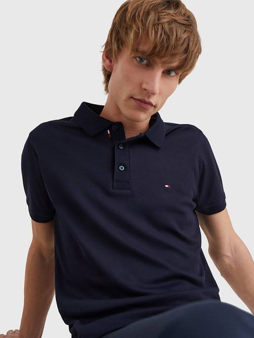 Blue Tommy Hilfiger TH Flex Bubble Weave Slim Men's Polo Shirts | TH398QFM