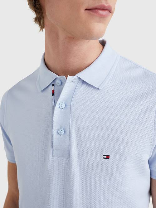 Blue Tommy Hilfiger TH Flex Bubble Weave Slim Men's Polo Shirts | TH728CXL