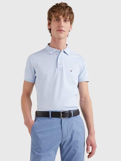 Blue Tommy Hilfiger TH Flex Bubble Weave Slim Men\'s Polo Shirts | TH728CXL