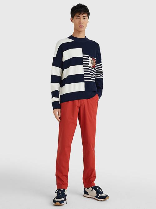 Blue Tommy Hilfiger TH Flex Crest Stripe Jumper Men's Sweaters | TH958HVM