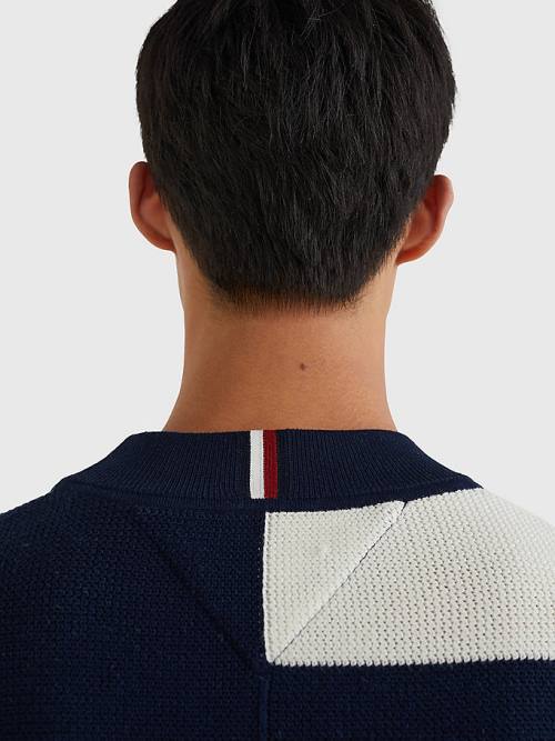 Blue Tommy Hilfiger TH Flex Crest Stripe Jumper Men's Sweaters | TH958HVM