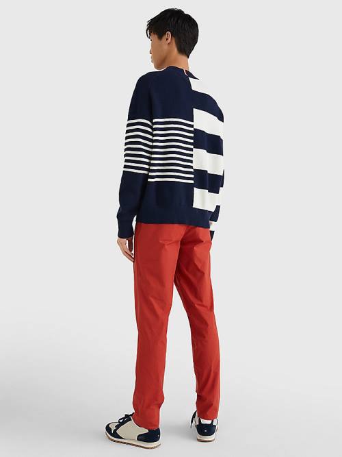 Blue Tommy Hilfiger TH Flex Crest Stripe Jumper Men's Sweaters | TH958HVM