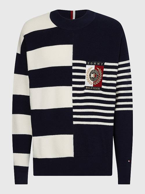 Blue Tommy Hilfiger TH Flex Crest Stripe Jumper Men's Sweaters | TH958HVM