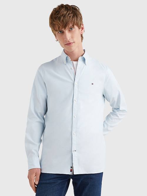 Blue Tommy Hilfiger TH Flex Dobby Slim Fit Men's Shirts | TH638ZMX