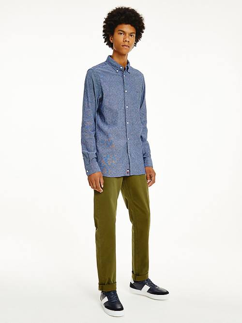 Blue Tommy Hilfiger TH Flex Dobby Slim Fit Men's Shirts | TH974OUP