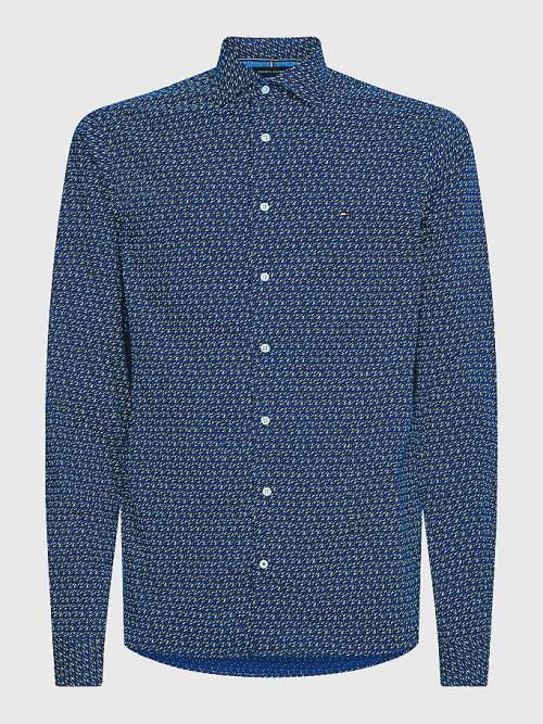 Blue Tommy Hilfiger TH Flex Geometric Print Slim Men\'s Shirts | TH839MRO