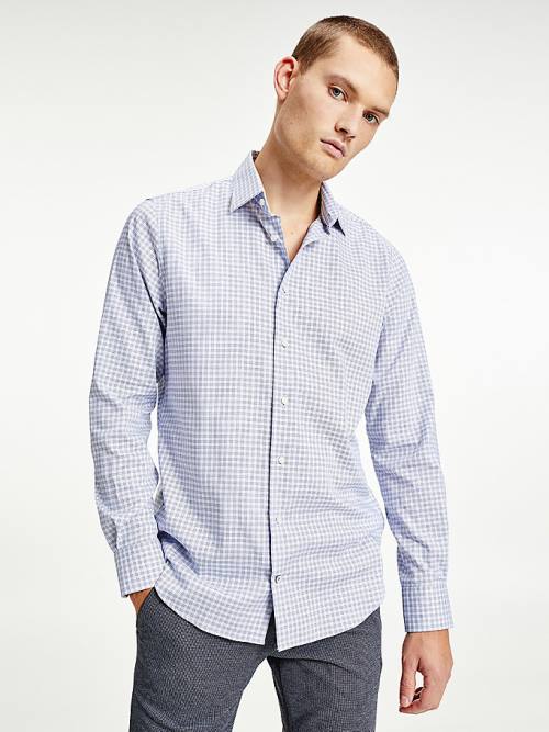 Blue Tommy Hilfiger TH Flex Herringbone Regular Fit Men's Shirts | TH318PYW