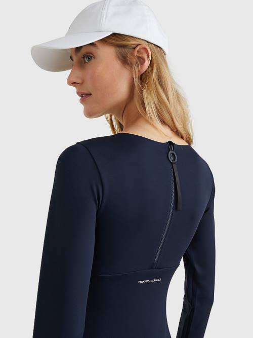 Blue Tommy Hilfiger TH Flex Long Sleeve One-Piecesuit Women's Swimwear | TH798DIK