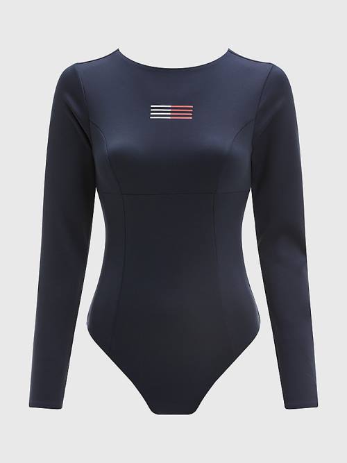 Blue Tommy Hilfiger TH Flex Long Sleeve One-Piecesuit Women's Swimwear | TH798DIK