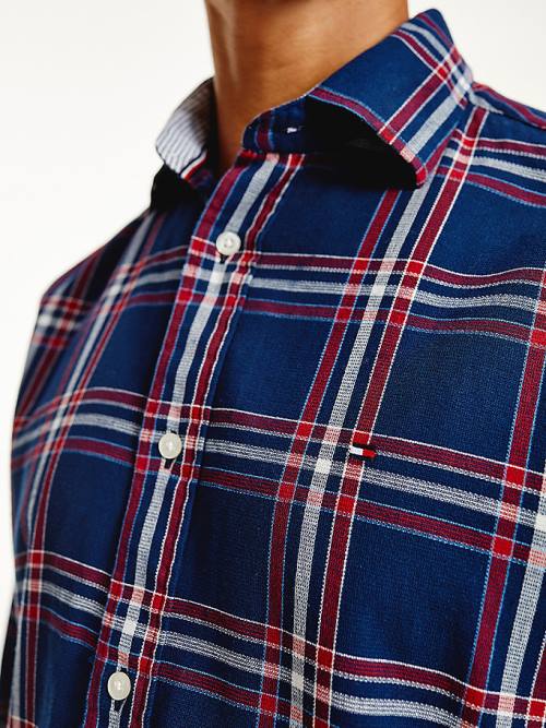 Blue Tommy Hilfiger TH Flex Plaid Regular Fit Men's Shirts | TH718TCH