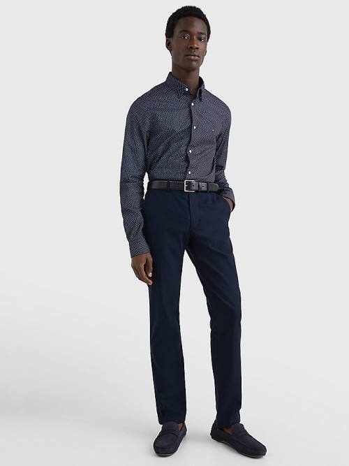 Blue Tommy Hilfiger TH Flex Print Slim Fit Men's Shirts | TH982QNJ