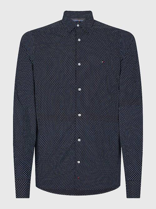 Blue Tommy Hilfiger TH Flex Print Slim Fit Men\'s Shirts | TH982QNJ