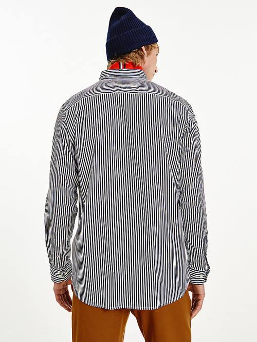 Blue Tommy Hilfiger TH Flex Regular Waffle Stripe Men's Shirts | TH182BIR