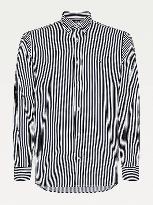 Blue Tommy Hilfiger TH Flex Regular Waffle Stripe Men\'s Shirts | TH182BIR