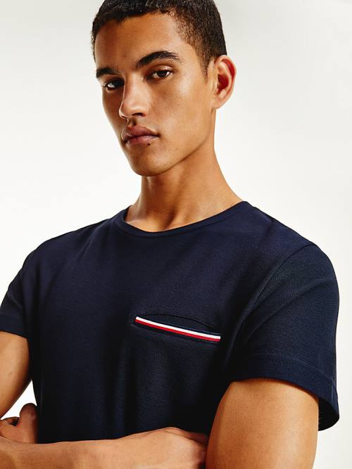 Blue Tommy Hilfiger TH Flex Signature Detailing Men's T Shirts | TH052FBK