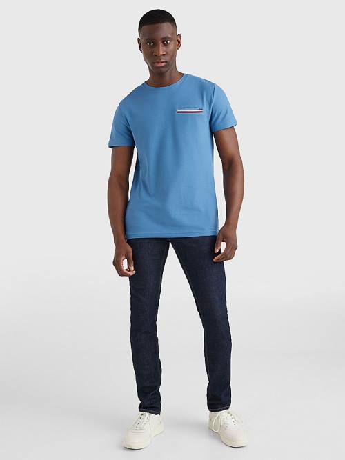 Blue Tommy Hilfiger TH Flex Signature Detailing Men's T Shirts | TH132WAD