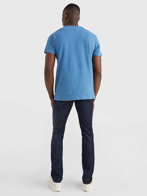 Blue Tommy Hilfiger TH Flex Signature Detailing Men's T Shirts | TH132WAD