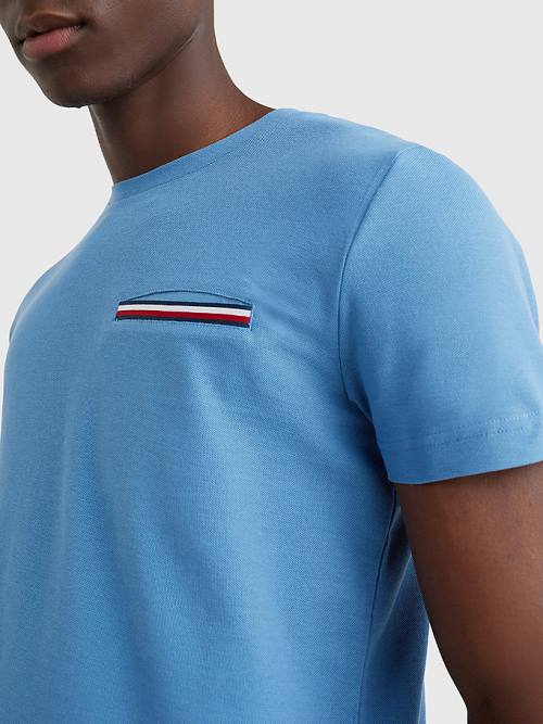 Blue Tommy Hilfiger TH Flex Signature Detailing Men's T Shirts | TH132WAD