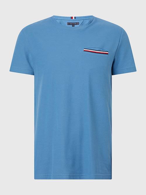 Blue Tommy Hilfiger TH Flex Signature Detailing Men's T Shirts | TH132WAD