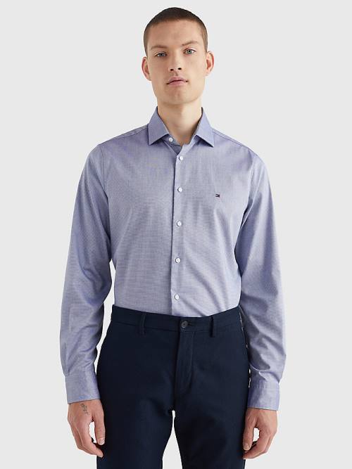 Blue Tommy Hilfiger TH Flex Slim Fit Dobby Men's Shirts | TH148VSD