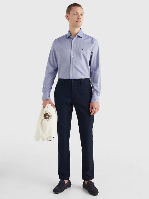 Blue Tommy Hilfiger TH Flex Slim Fit Dobby Men's Shirts | TH148VSD