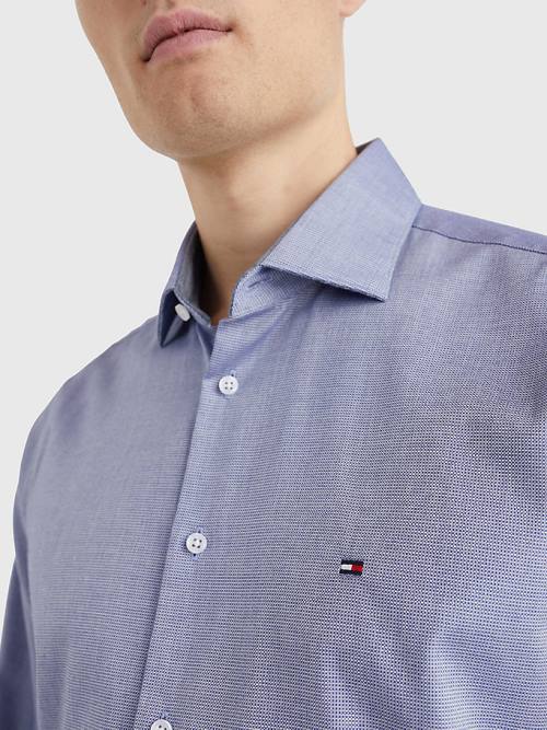 Blue Tommy Hilfiger TH Flex Slim Fit Dobby Men's Shirts | TH148VSD