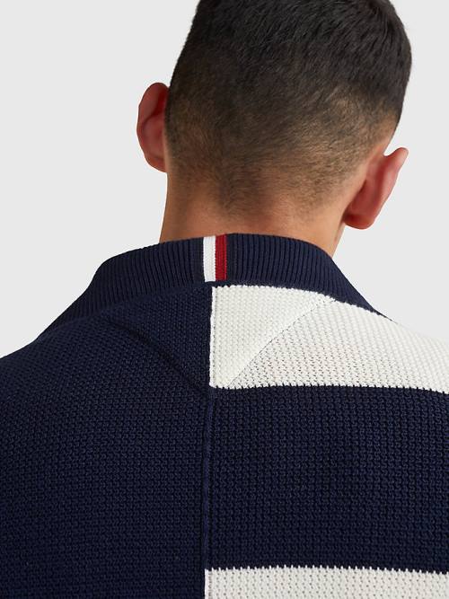 Blue Tommy Hilfiger TH Flex Stripe Crest Cardigan Men's Sweaters | TH573QDZ