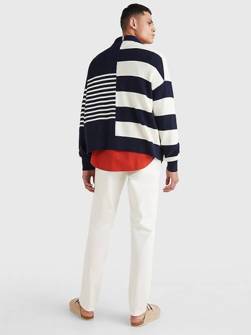 Blue Tommy Hilfiger TH Flex Stripe Crest Cardigan Men's Sweaters | TH573QDZ