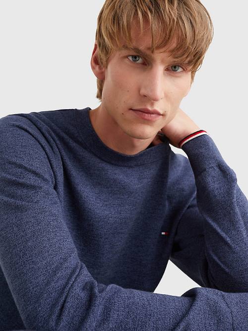 Blue Tommy Hilfiger TH Flex Tipped Cuffs Jumper Men's Sweaters | TH489TGC