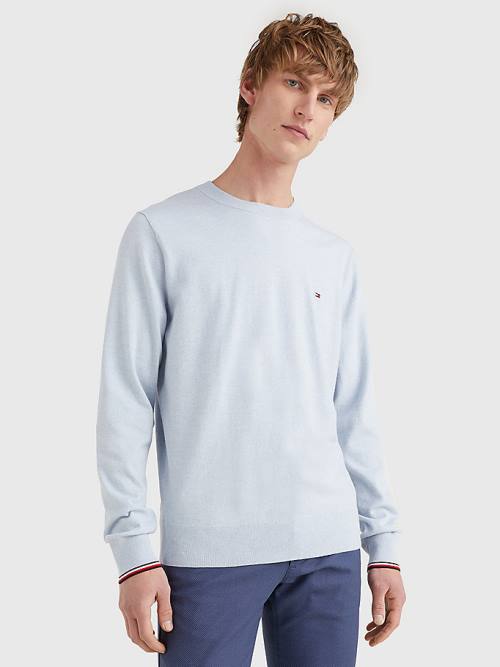 Blue Tommy Hilfiger TH Flex Tipped Cuffs Jumper Men\'s Sweaters | TH974AMJ