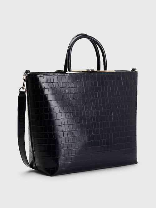 Blue Tommy Hilfiger TH Modern Croco Effect Tote Women's Bags | TH526ZMV