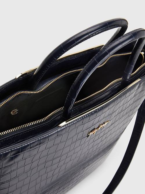 Blue Tommy Hilfiger TH Modern Croco Effect Tote Women's Bags | TH526ZMV