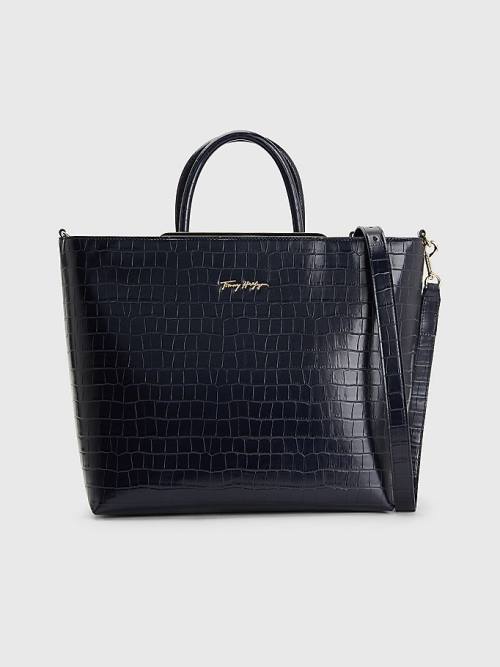 Blue Tommy Hilfiger TH Modern Croco Effect Tote Women\'s Bags | TH526ZMV