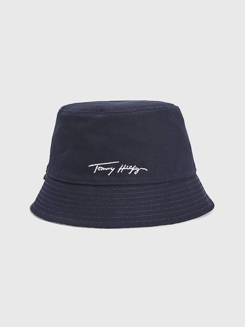 Blue Tommy Hilfiger TH Modern Reversible Bucket Men's Hats | TH408UGO