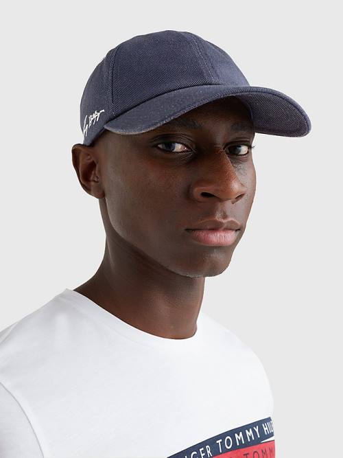 Blue Tommy Hilfiger TH Modern Signature Embroidery Cap Men's Hats | TH104PGL