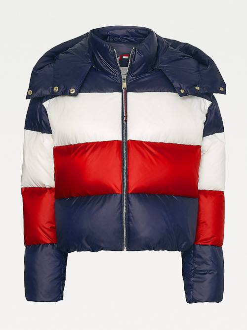 Blue Tommy Hilfiger TH Protect Colour-Blocked Down Puffer Women's Jackets | TH382UHV