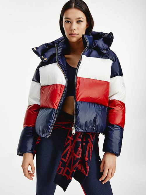 Blue Tommy Hilfiger TH Protect Colour-Blocked Down Puffer Women\'s Jackets | TH382UHV