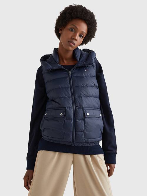 Blue Tommy Hilfiger TH Protect Hooded Padded Vest Women\'s Coats | TH795KQO