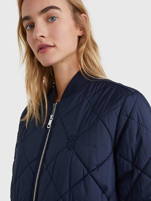 Blue Tommy Hilfiger TH Protect Longline Quilted Bomber Coat Women's Jackets | TH341NMQ