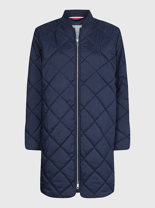 Blue Tommy Hilfiger TH Protect Longline Quilted Bomber Coat Women's Jackets | TH341NMQ